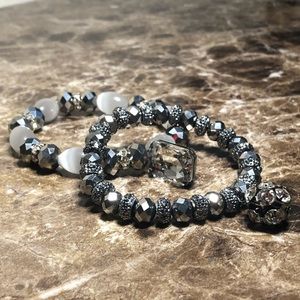 Silver, gun metal and studded bead bracelets